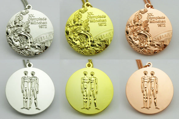 Munich 1972 Olympic Games Medals Gold Silver Bronze with Chain 1:1 Full Size Replica