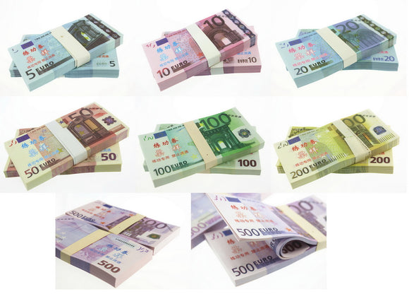 100 Pcs €5 €10 €20 €50 €100 €200 €500 Euro Specimen Training Banknotes Paper Money Props (Optional)